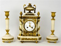 Set of  Three Pcs  Marble & Bronze Clock
