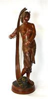 Bronze Figure Playing Harp Signed