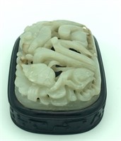 Chinese Carved Jade on Wood