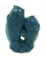 Chinese Carved Double Fish Form Lapis Vase
