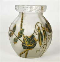 Frosted Art Glass Vase with Flower