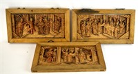 Three Chinese Carved Wood Panels