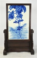 Chinese Blue & White Porcelain Plaque Table Screen