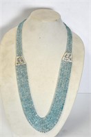 Natural Aquamarine Bead Necklace w. Certificate