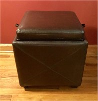 Brown Leather Storage Cube Side Table