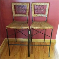 2 Tall Wicker and Iron Counter Stools