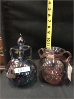 Lot 2 Mouthblown Hand Painted Glass Jar DeCanter