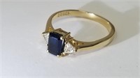 14kt Ring with Emerald Cut Sapphire & Diamonds