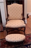 Antique French  Open-Arm Chair and Ottoman