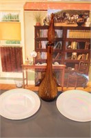 Two Iridescent Plates and a Retro Decanter