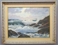 MALCOLM C. WAITE OIL PAINTING OF DRAMATIC SURF
