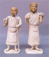 TWO JAPANESE MEIJI PERIOD CARVED IVORY FIGURES