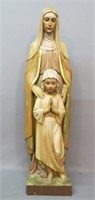 HAND CARVED WOOD STATUE OF MARY AND CHILD