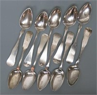 GROUP OF 10 AMERICAN COIN SILVER SERVING SPOONS