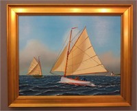 JEROME HOWES PAINTING OF TWO CATBOATS