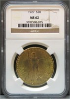1927 US $20 ST. GAUDEN GOLD COIN MS62