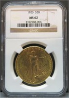 1925 US $20 ST. GAUDEN GOLD COIN MS62