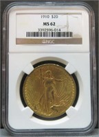 1910 US $20 SAINT GAUDENS DOUBLE EAGLE MS62