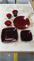 Red glass dishes