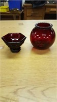 2 small red glass item's