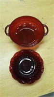 2 vintage red glass bowls