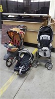 2 strollers and car seat