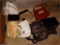 8 Purses - some new w/ tags - in plastic tote