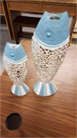 2 decorative fish themed vase lot