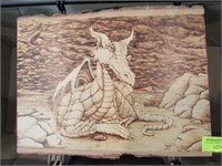 Wood Burning of Dragon: On Live Edge Board, Artist