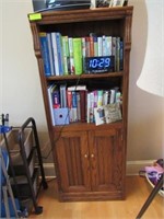 Wood Bookcase: 2 Upper Shelves, 2 Lower Doors, 5 F