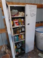 Metal cabinet w/ gardening contents AS IS