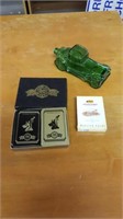 Sets of playing cards and glass car