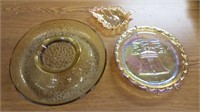 Vintage iridescent glassware and chip and dip bowl