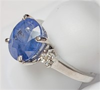 10K White gold oval cut blue diamond ring,
