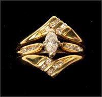 14K Yellow gold triple band marquise cut