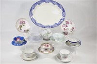 Antique Porcelain Platter & Bone China Tea Cups