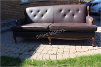 Mid Century High Back Pin Cushion Leather Sofa