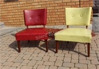 Mid Century Pair of Wood & Vinyl Slipper Chairs
