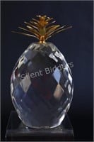 Giant Faceted Glass Pineapple with Gold Leaves