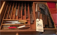 counter top drawers containing knife sets and more