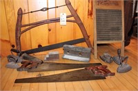 Cross Cut Saw, Wash Board, Saws and Irons