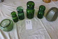 Green Glassware and cannister set