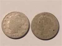 1890 and 1891 Liberty V Nickel