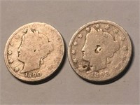 1890 and 1896 Liberty V Nickel
