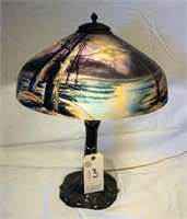 Lead Lamp with painted shade
