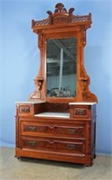 Victorian Walnut Drop Center Dresser W/ Marble Top