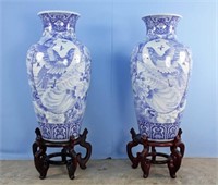 Blue & White Palace Vases w/ Hawks Japan 19th C.