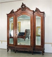 Large Louis XV Style Walnut Triple Door Armoire