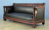 Carved Mahogany Empire Revival Sofa W/ North Wind