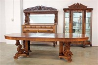 Oak China Cabinet, Sideboard & Table with Griffins